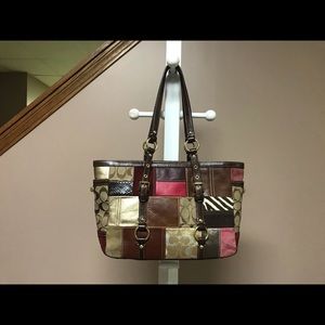 Coach Signature Brown/Multi color Patchwork Tote